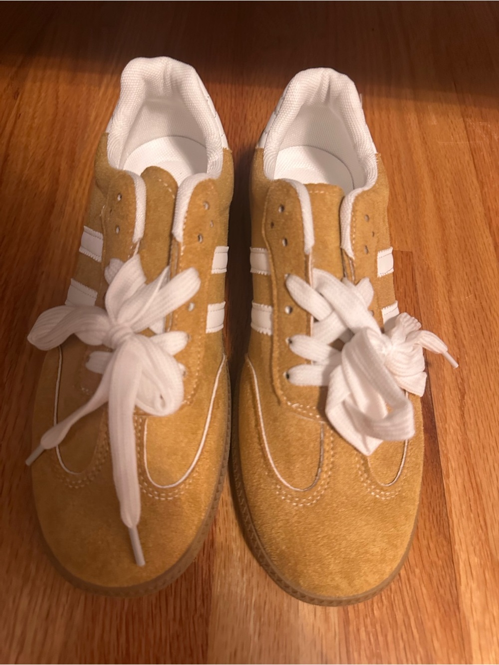 Women’s Suede Sneakers in Mustard Yellow with White Stripes